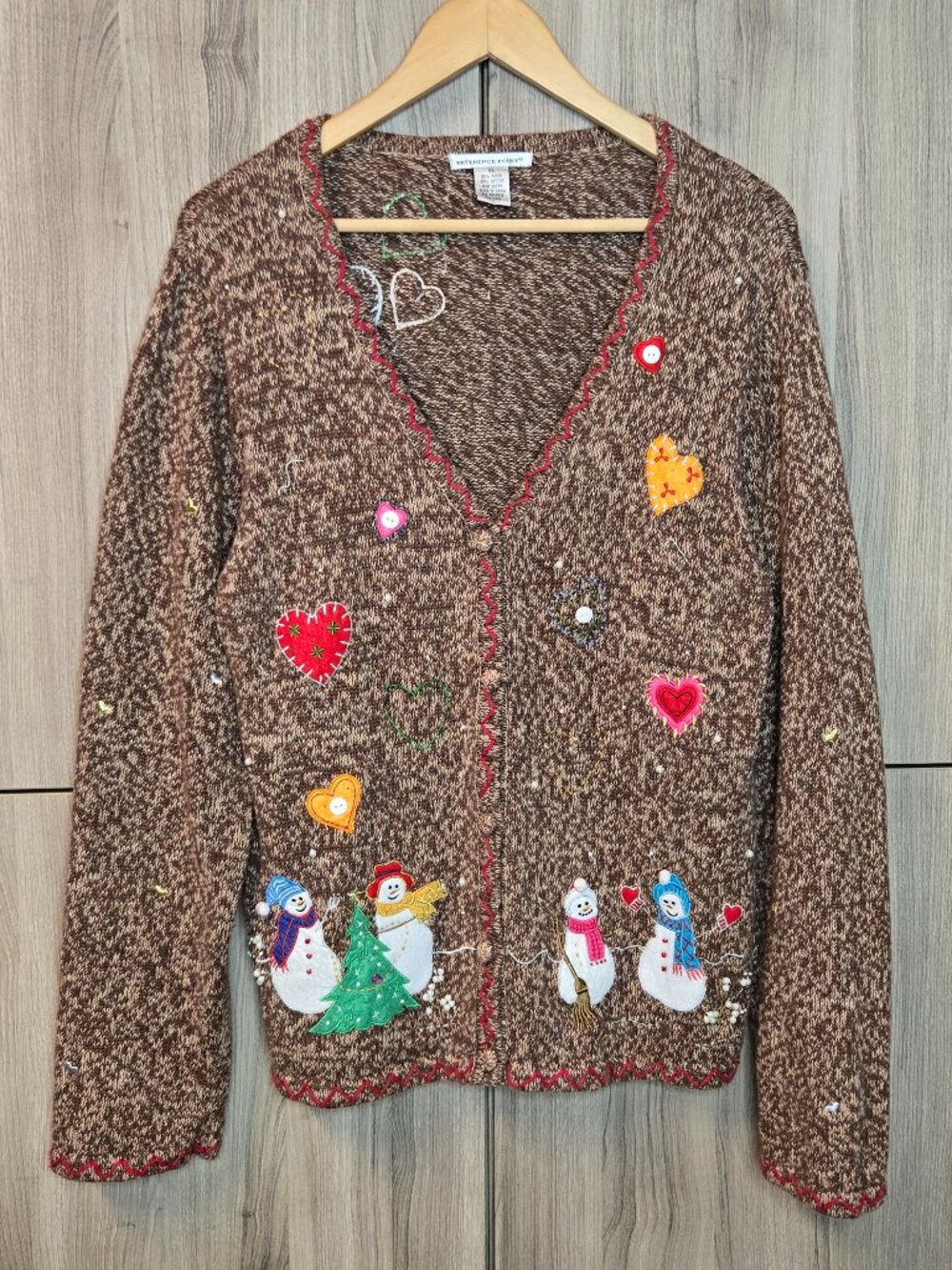 Reference Point Christmas Cardigan Womens Embroidered Snowman Winter Party XL